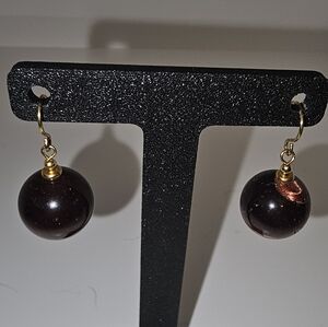 Gold and Burnt Amber Drop Earrings